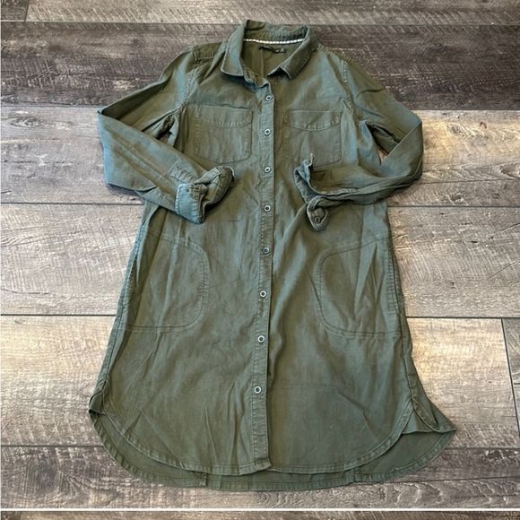 Prana Yarrow Army Green Button Down ShirtDress Solid Organic Cotton Size… - Picture 2 of 8